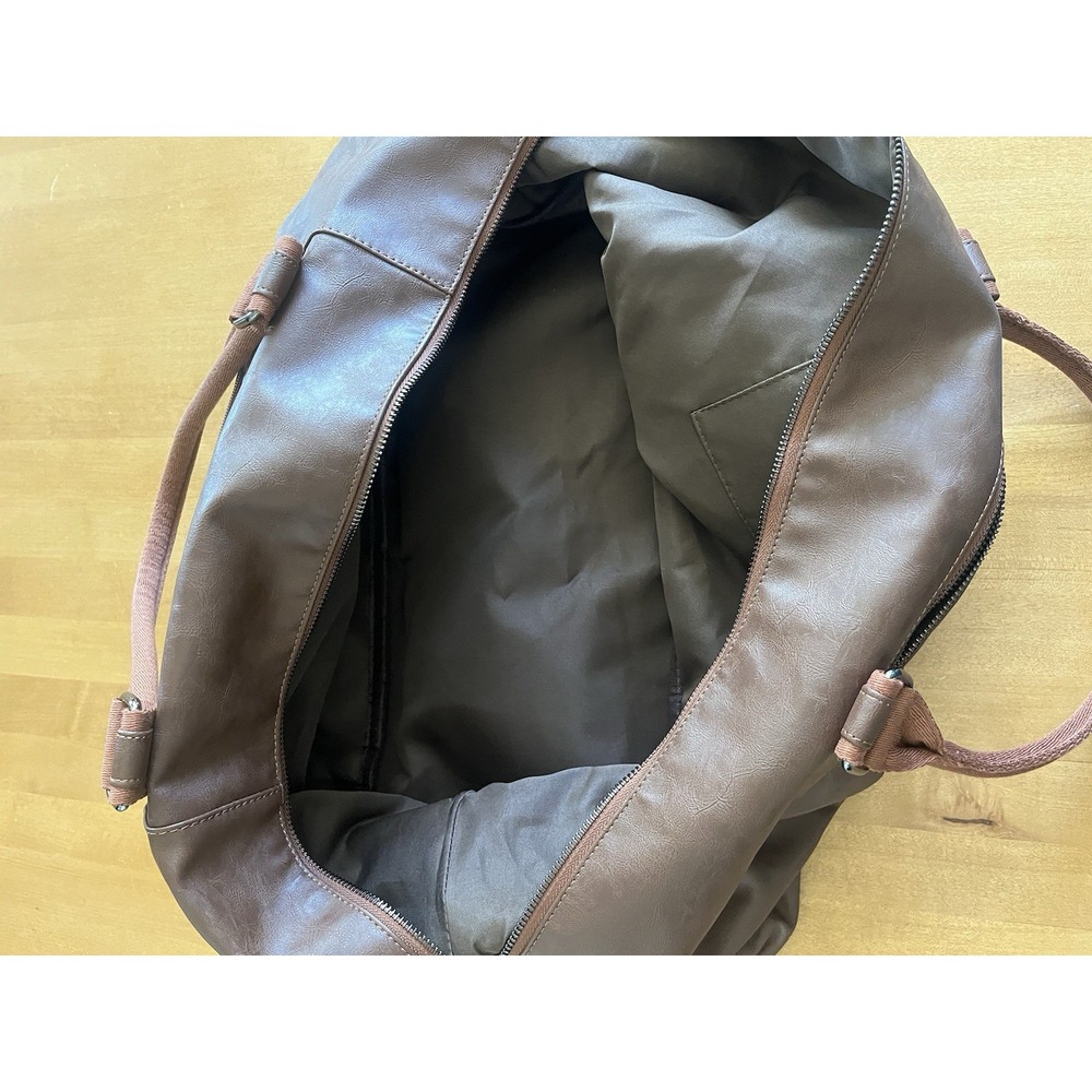 Seyfocnia Brown Faux Leather Duffle Bag Travel Weekender Gym Bag Shoe - Picture 4 of 9